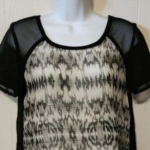 American Eagle‎ Sheer Open Back Short Sleeve Top Black Black White Small A258